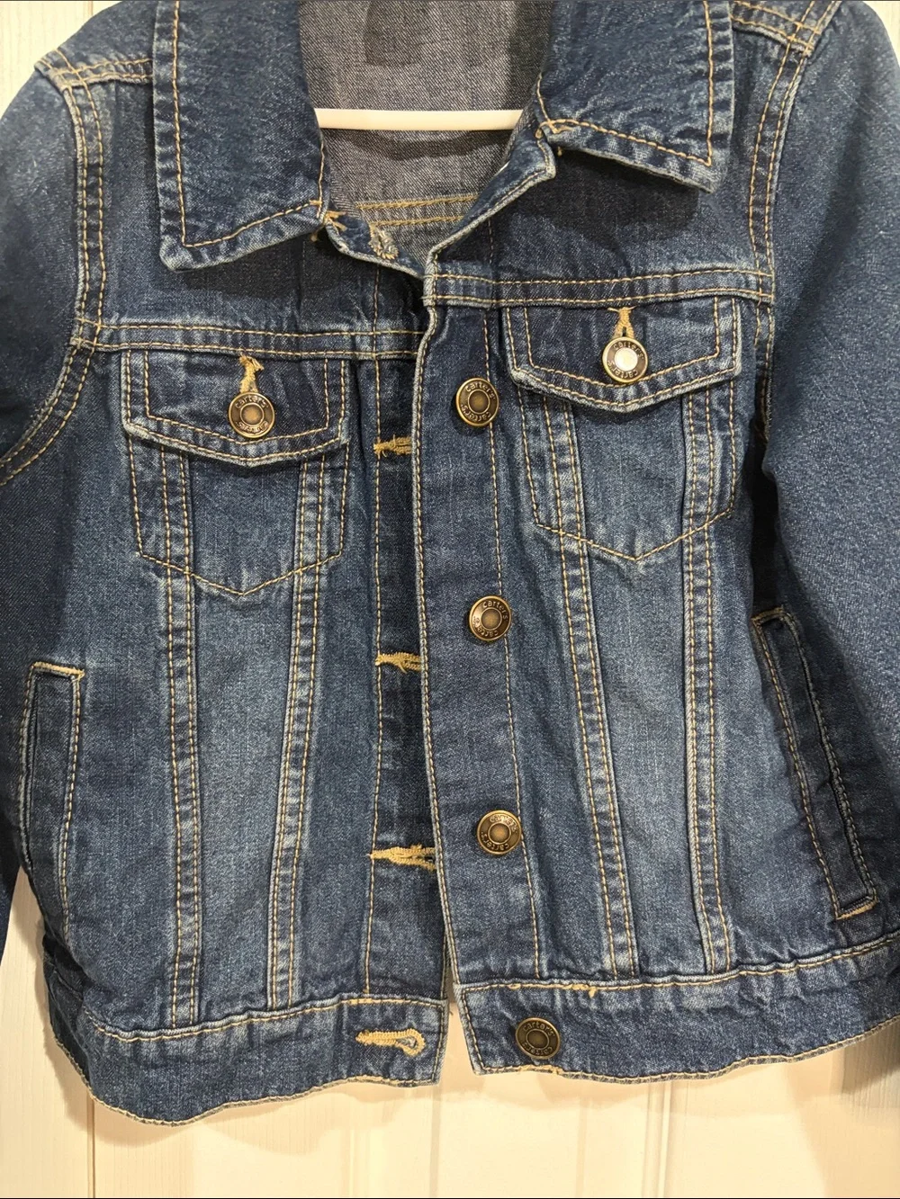 Girls' size 7 Dark Blue Denim Jacket with Button Front from Carter's